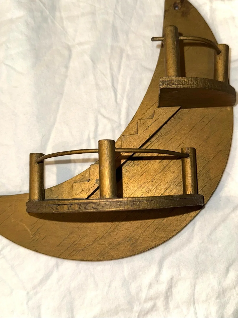 Vintage Gold Crescent Moon Stairway Wall Shelf Accent